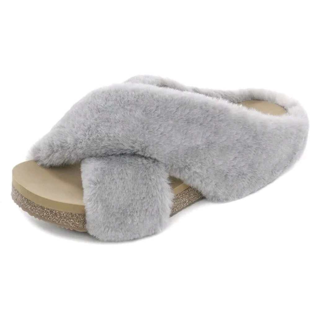 Nwot dreampairs gray faux fur sandals/slippers